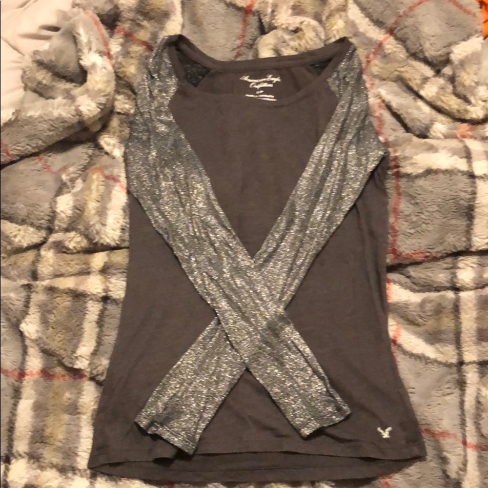 AE Grey long sleeve with sparkly sleeves